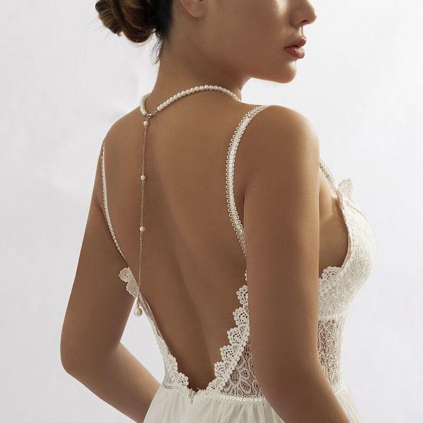 White Pearl Necklace Back Body Chain