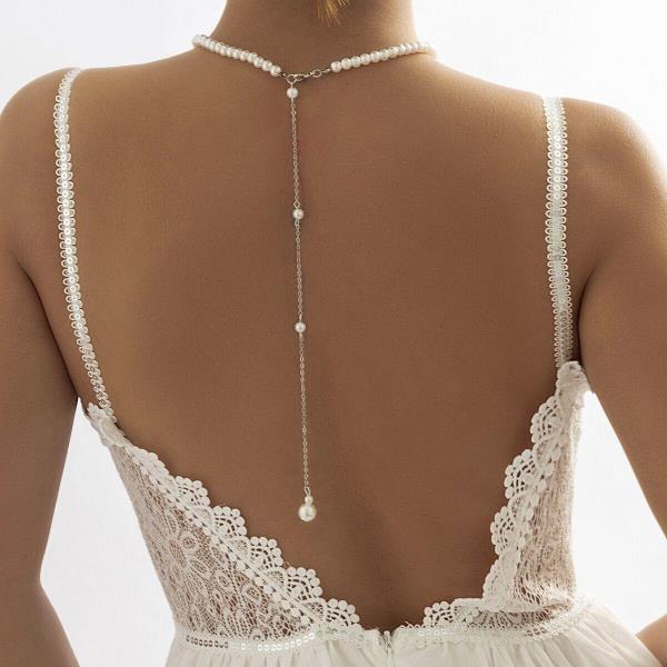 White Pearl Necklace Back Body Chain