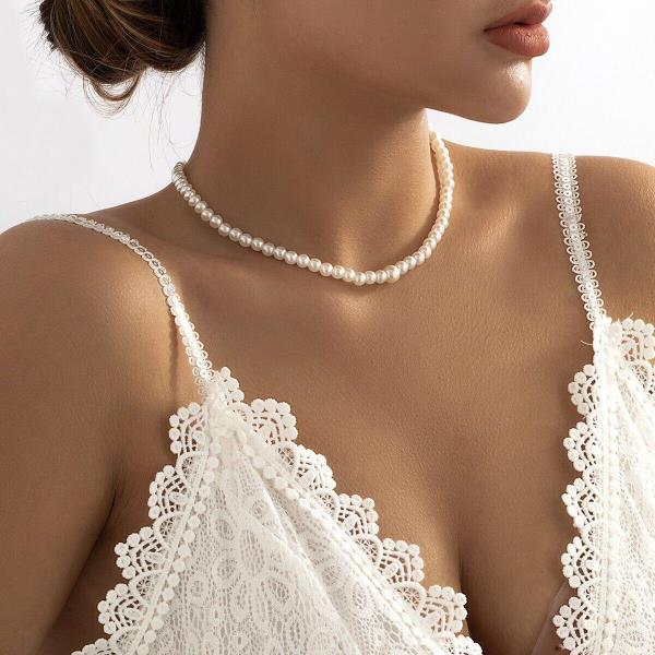 White Pearl Necklace Back Body Chain