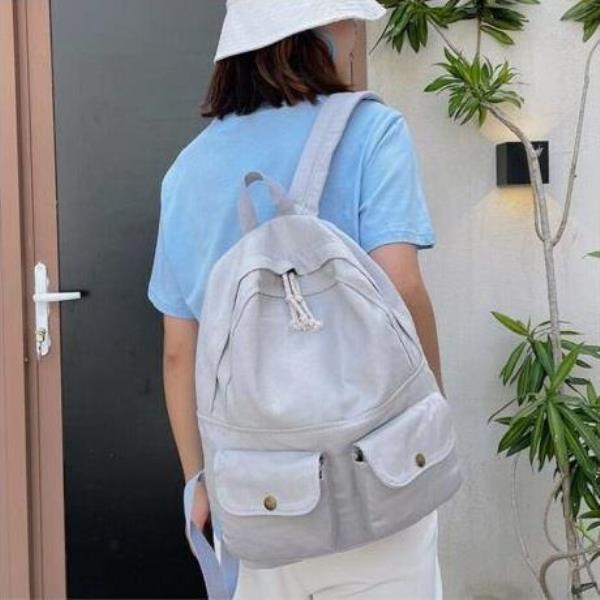 Preppy Canvas School Casual Multi Pocket Backpack