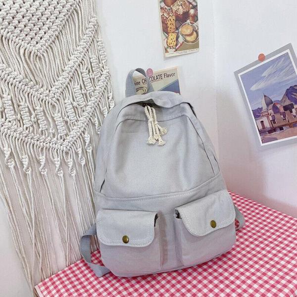 Preppy Canvas School Casual Multi Pocket Backpack