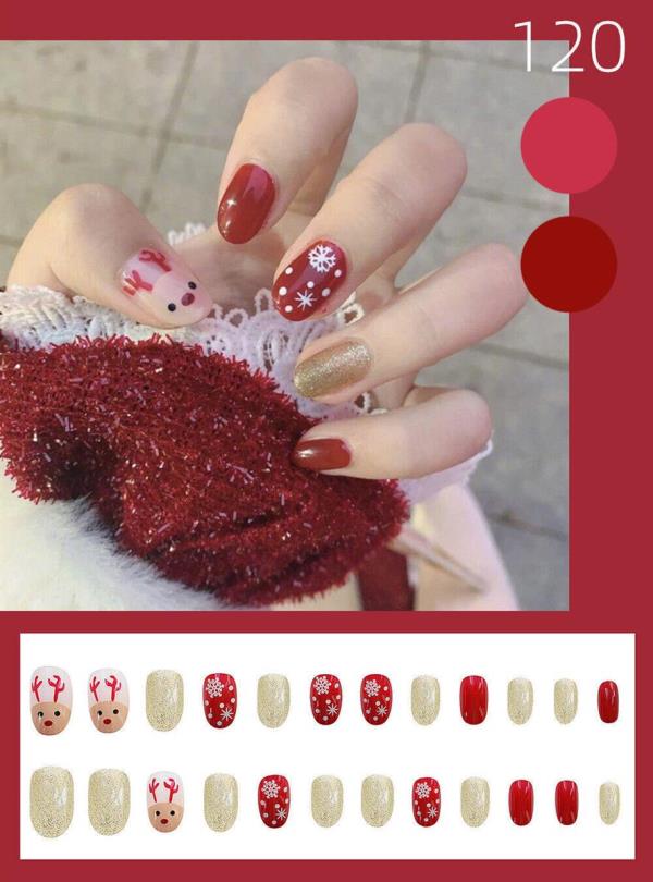 24 Christmas Red Reusable Fake Press Nails