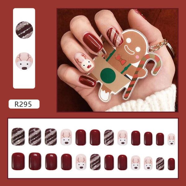 24 Christmas Red Reusable Fake Press Nails