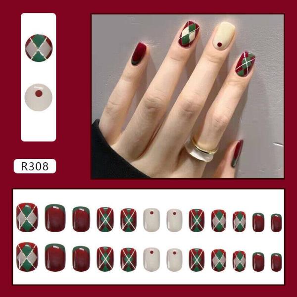 24 Christmas Red Reusable Fake Press Nails