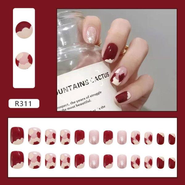 24 Christmas Red Reusable Fake Press Nails