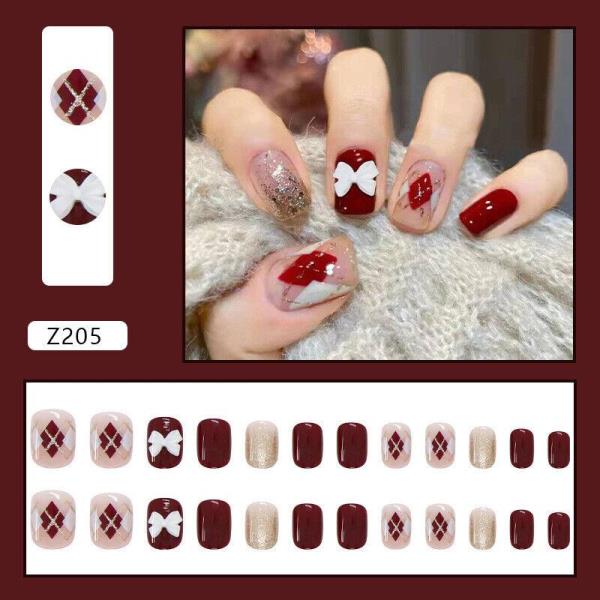 24 Christmas Red Reusable Fake Press Nails