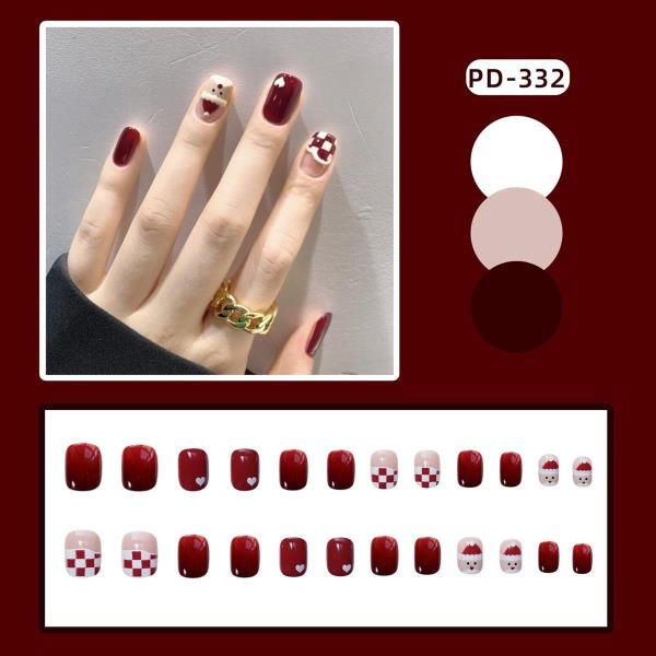 24 Christmas Red Reusable Fake Press Nails