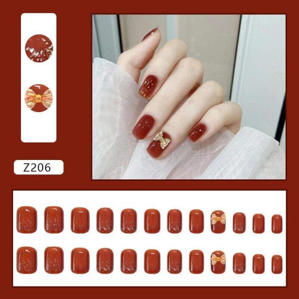 24 Christmas Red Reusable Fake Press Nails