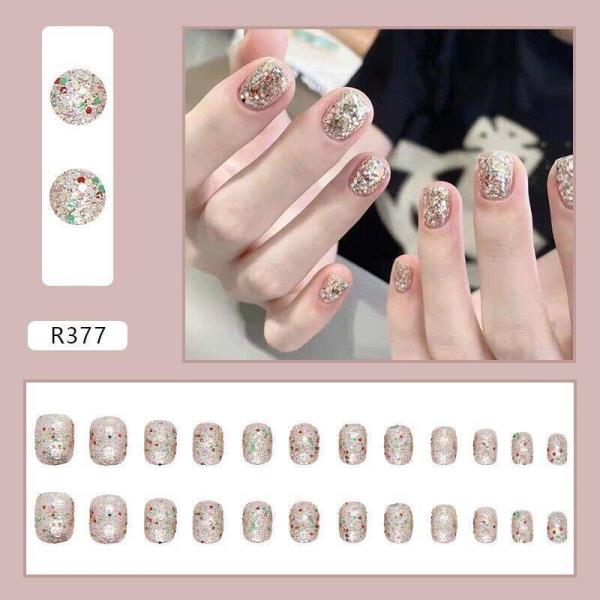 24 Christmas Glitter Reusable Fake Press Nails