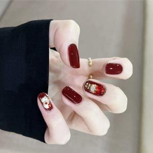 24 Christmas Red Reusable Artificial Press Nails