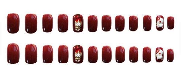 24 Red Lucky Cat 3D Reusable Fake Press Nails