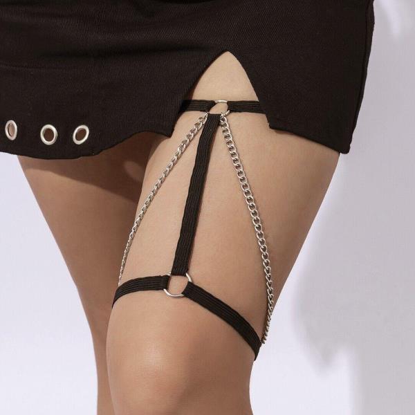 Gothic Black Elastic Band Thigh Chain