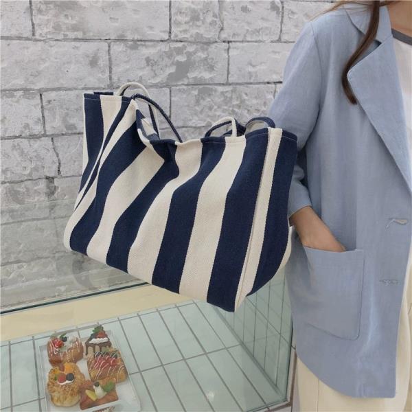 Large Canvas Strip Beach Tote