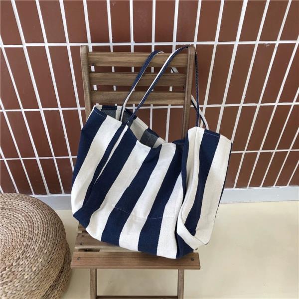 Large Canvas Strip Beach Tote