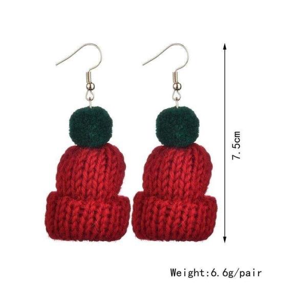 Christmas Red Woven Knit Hat Dangle Earrings