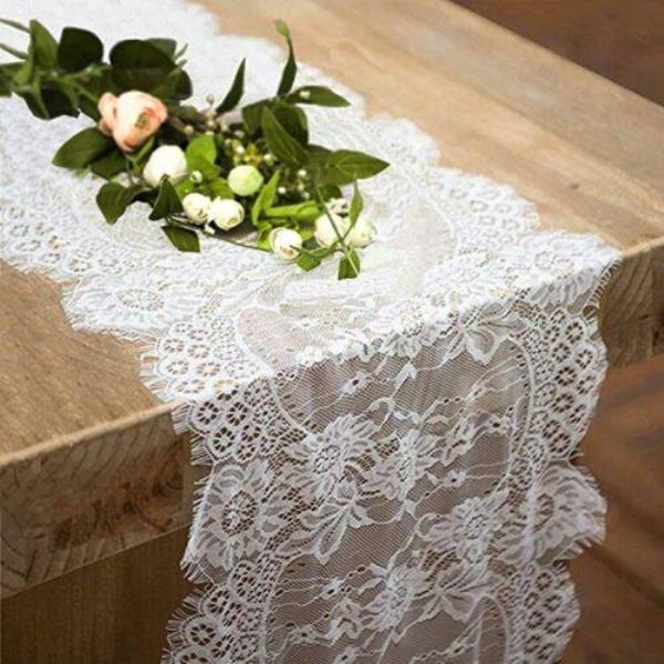 300 CM Retro White Lace Flower Dining Table Runner