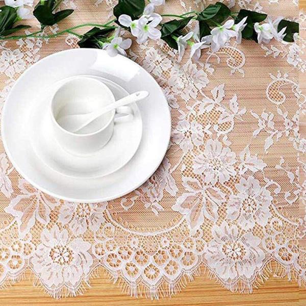 300 CM Retro White Lace Flower Dining Table Runner