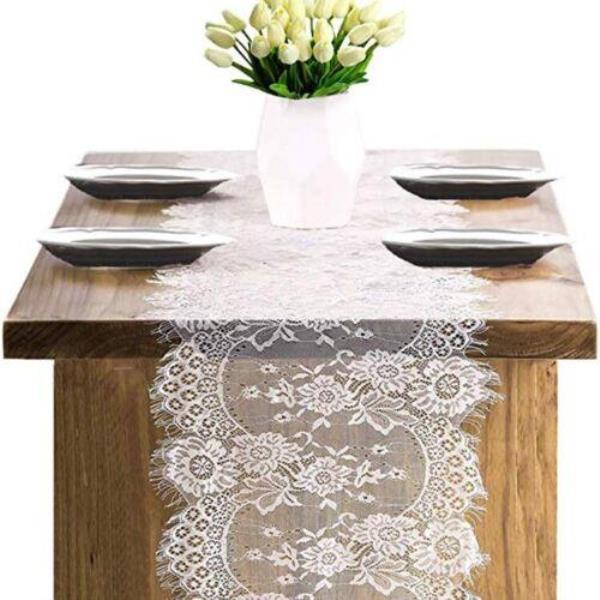 300 CM Retro White Lace Flower Dining Table Runner