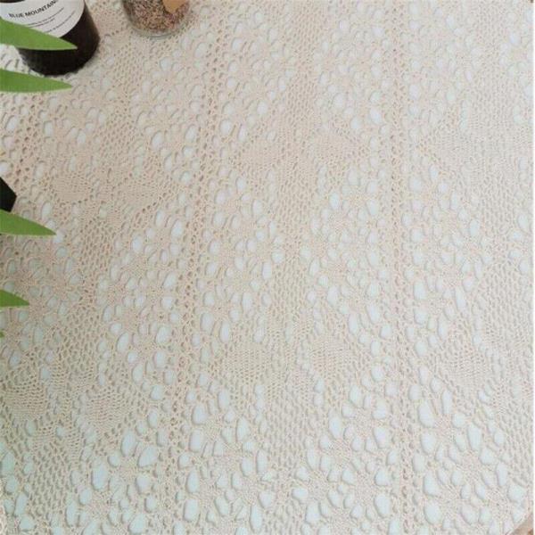 90 x 90 CM Flora Square Off White Lace Tassel Crochet Doily Table Runner