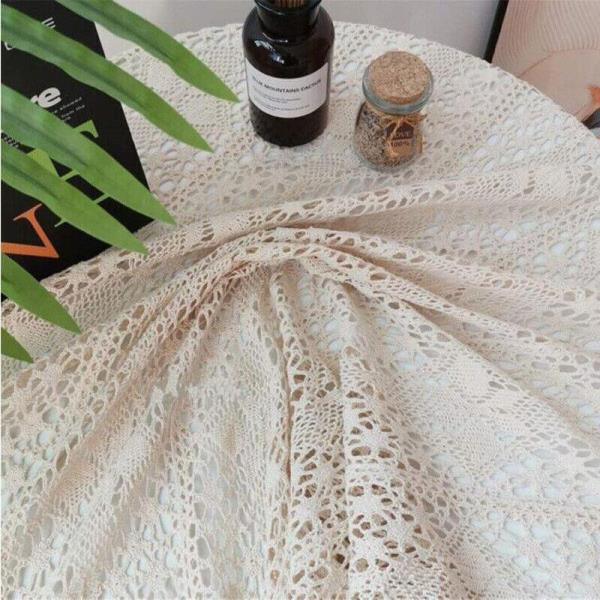 90 x 90 CM Flora Square Off White Lace Tassel Crochet Doily Table Runner