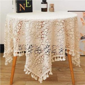 120 x 120 CM Flora Square Off White Lace Tassel Table Runner