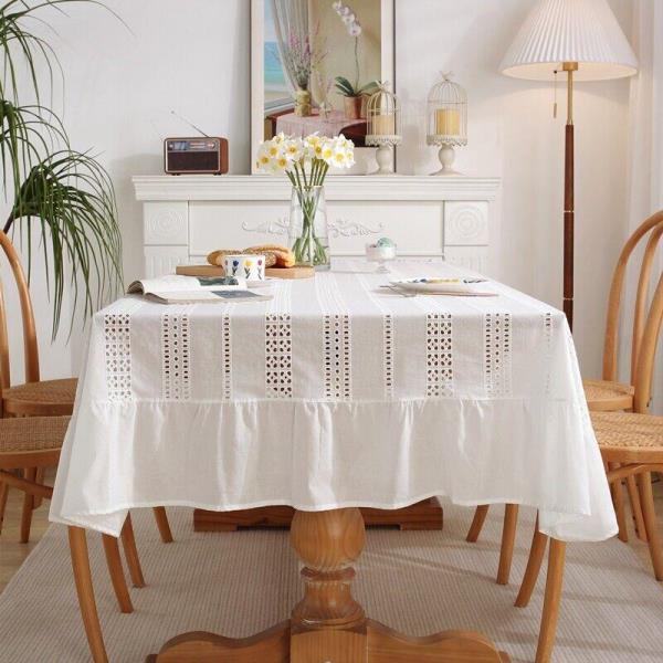 French Romantic White Cotton Rectangle Dining Tablecloth