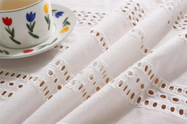 French Romantic White Cotton Rectangle Dining Tablecloth