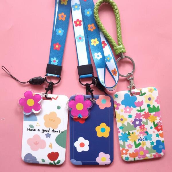 Cartoon Flower Neck Strap ID Card Badge Tag Holder