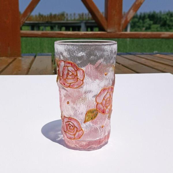 Flower Gold Foil Bark Drinking Crystal Glass Cup