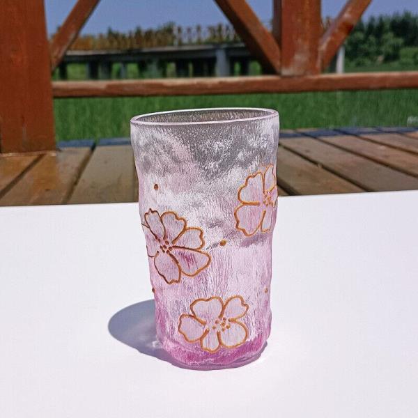 Flower Gold Foil Bark Drinking Crystal Glass Cup