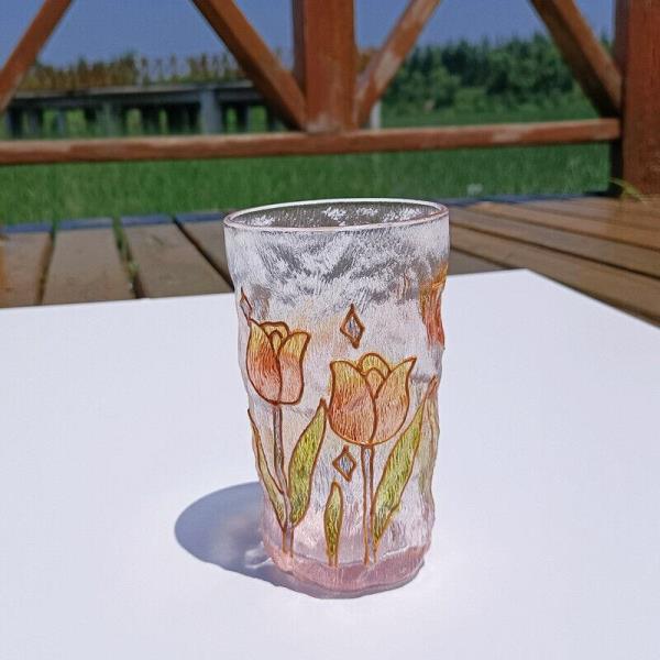 Flower Gold Foil Bark Drinking Crystal Glass Cup