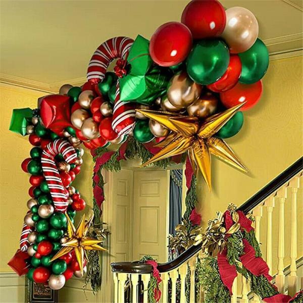 Christmas Red Cane Gingerbread Man Party Latex Foil Ball Balloon Kit