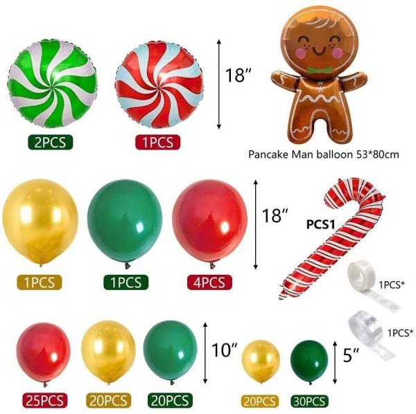 Christmas Red Cane Gingerbread Man Party Latex Foil Ball Balloon Kit