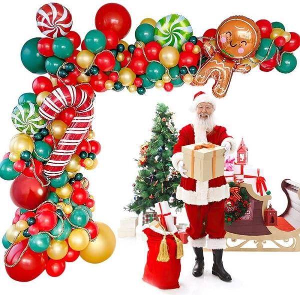 Christmas Red Cane Gingerbread Man Party Latex Foil Ball Balloon Kit