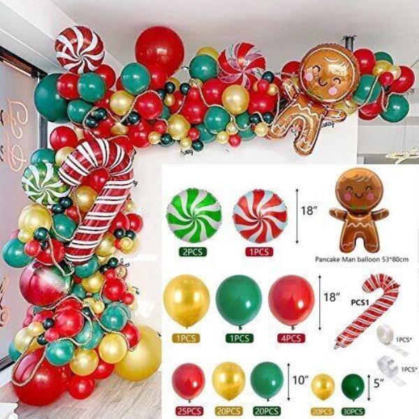 Christmas Red Cane Gingerbread Man Party Latex Foil Ball Balloon Kit