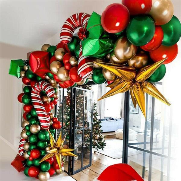 Christmas Red Cane Gingerbread Man Party Latex Foil Ball Balloon Kit