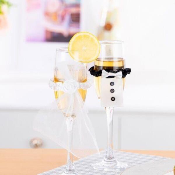 2 Pcs Wedding Champagne Wine Glass Lace Decorations