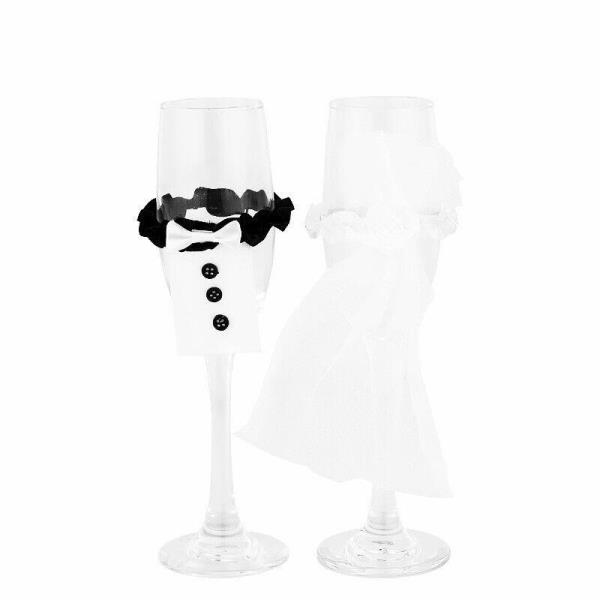 2 Pcs Wedding Champagne Wine Glass Lace Decorations