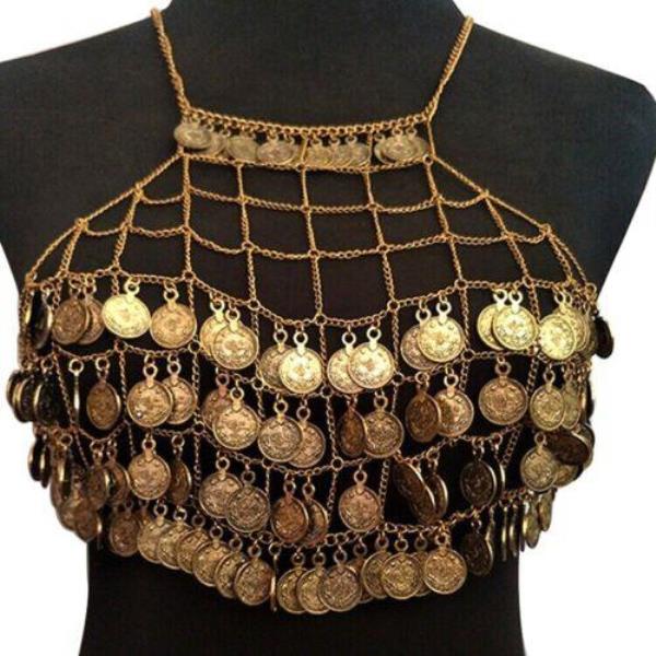 Bohemian Coin Metal Tassel Chest Body Chain