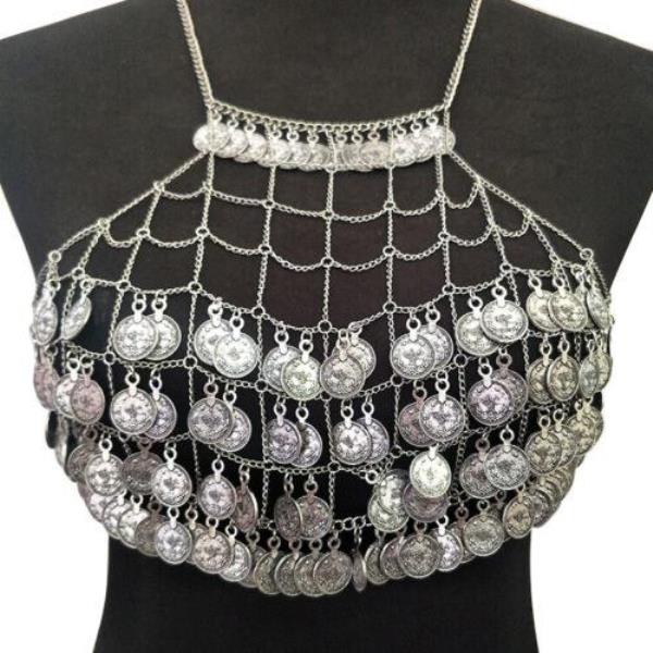 Bohemian Coin Metal Tassel Chest Body Chain