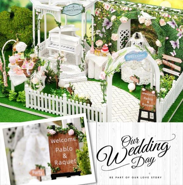 DIY Romantic Wedding Day Furniture Light 3D Music Miniature Dollhouse