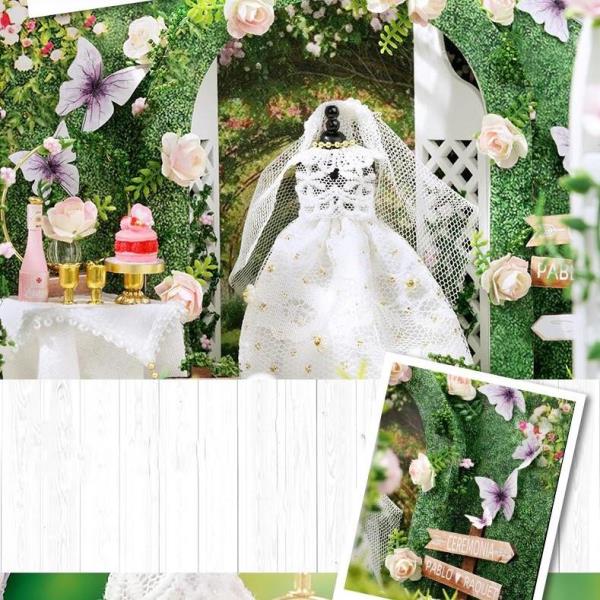 DIY Romantic Wedding Day Furniture Light 3D Music Miniature Dollhouse