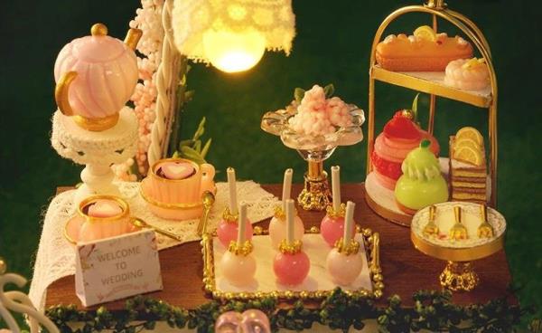 DIY Romantic Wedding Day Furniture Light 3D Music Miniature Dollhouse