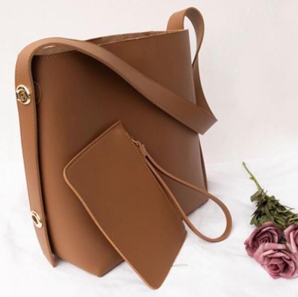 2 Pcs Large Leather Bucket Shoulder Cosmetic Bag Set