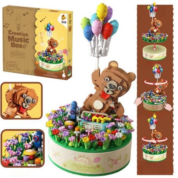 DIY Bear Balloon Park 3D Rotating Music Miniature Dollhouse