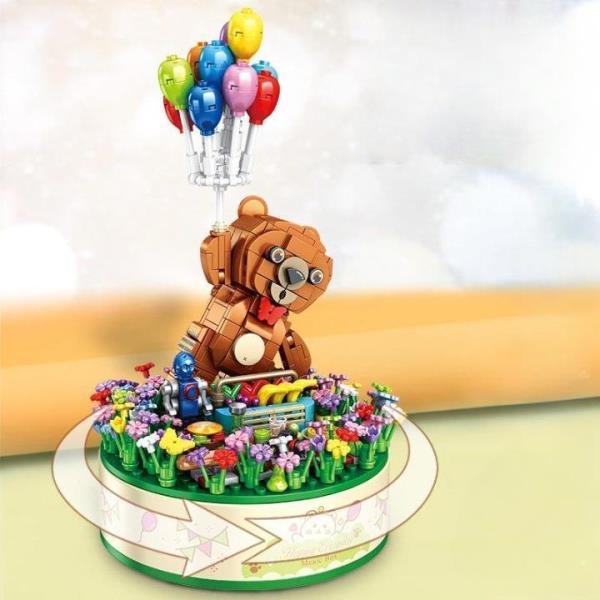 DIY Bear Balloon Park 3D Rotating Music Miniature Dollhouse