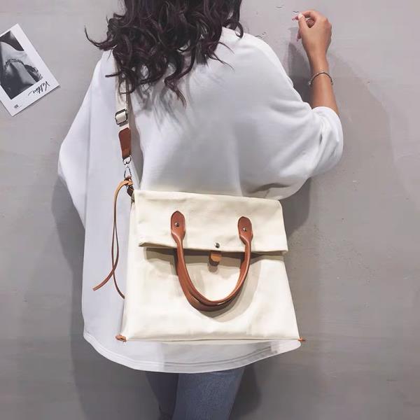 White Canvas Crossbody Handbag