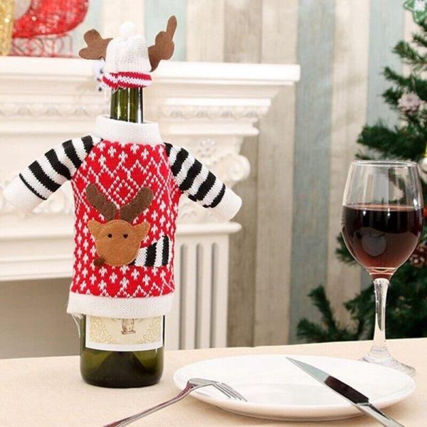 2 Pcs Christmas Reindeer Woven Wine Bottle Cover Decorations