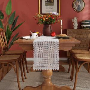 90 x 90 CM Flora Square Off White Lace Tassel Crochet Doily Table Runner