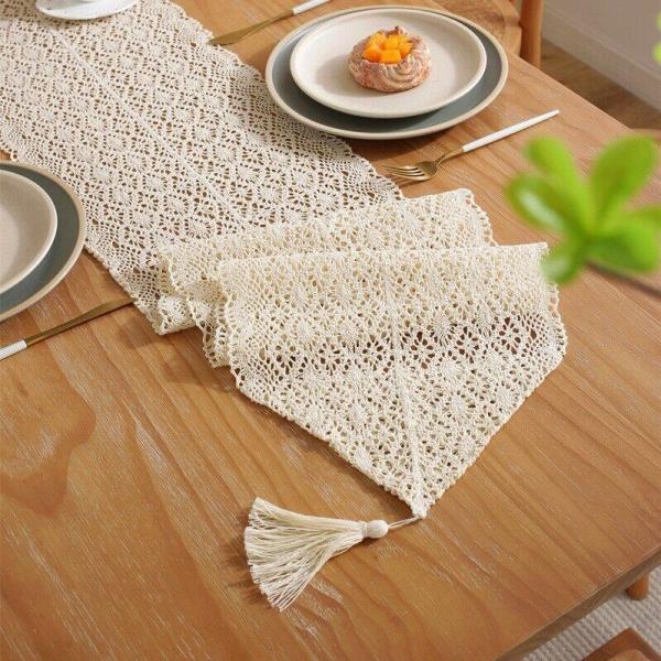 180 CM Cotton Luxury Lace Tassel Dining Cloth Table Runner